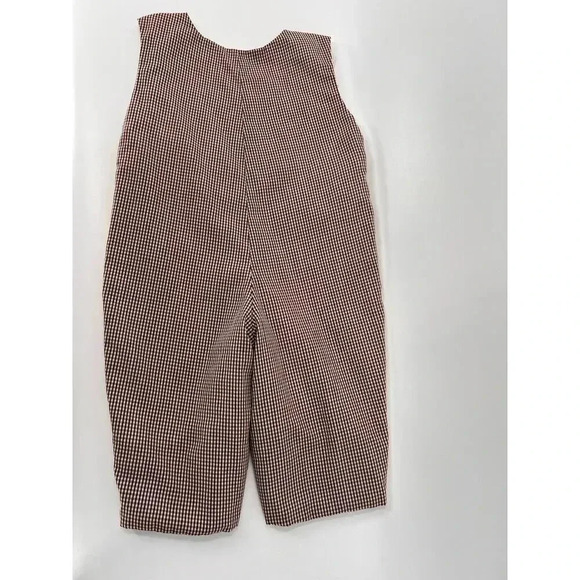 Tricia Holiday Smocked Gingerbread Men Candy Cane Overalls Brown Gingham 3 Month - Picture 4 of 13